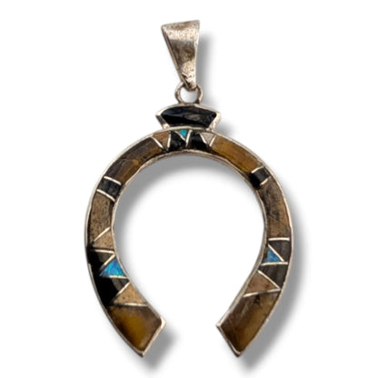 Sterling Silver Inlay Stones Turquoise Opal Naja Pendant - SunWest Treasures