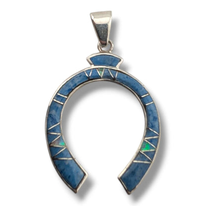 Sterling Silver Inlay Stones Turquoise Opal Naja Pendant - SunWest Treasures