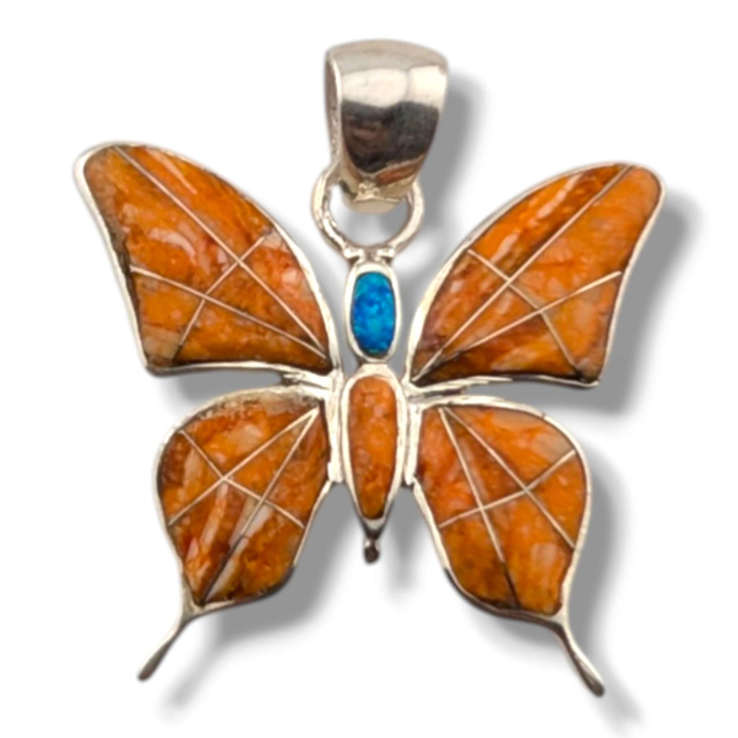 Sterling Silver Inlay Opal Butterfly Pendant