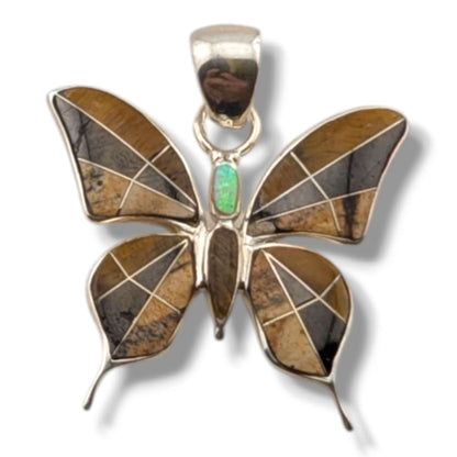 Sterling Silver Inlay Opal Butterfly Pendant