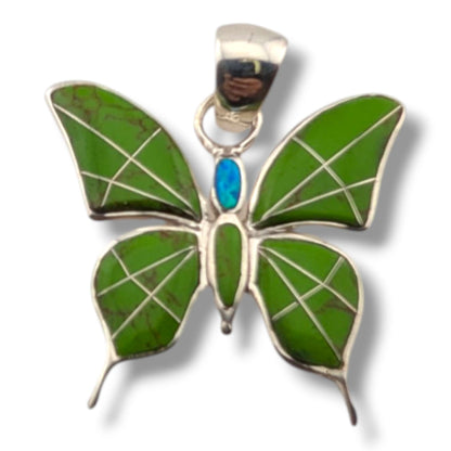Sterling Silver Inlay Opal Butterfly Pendant