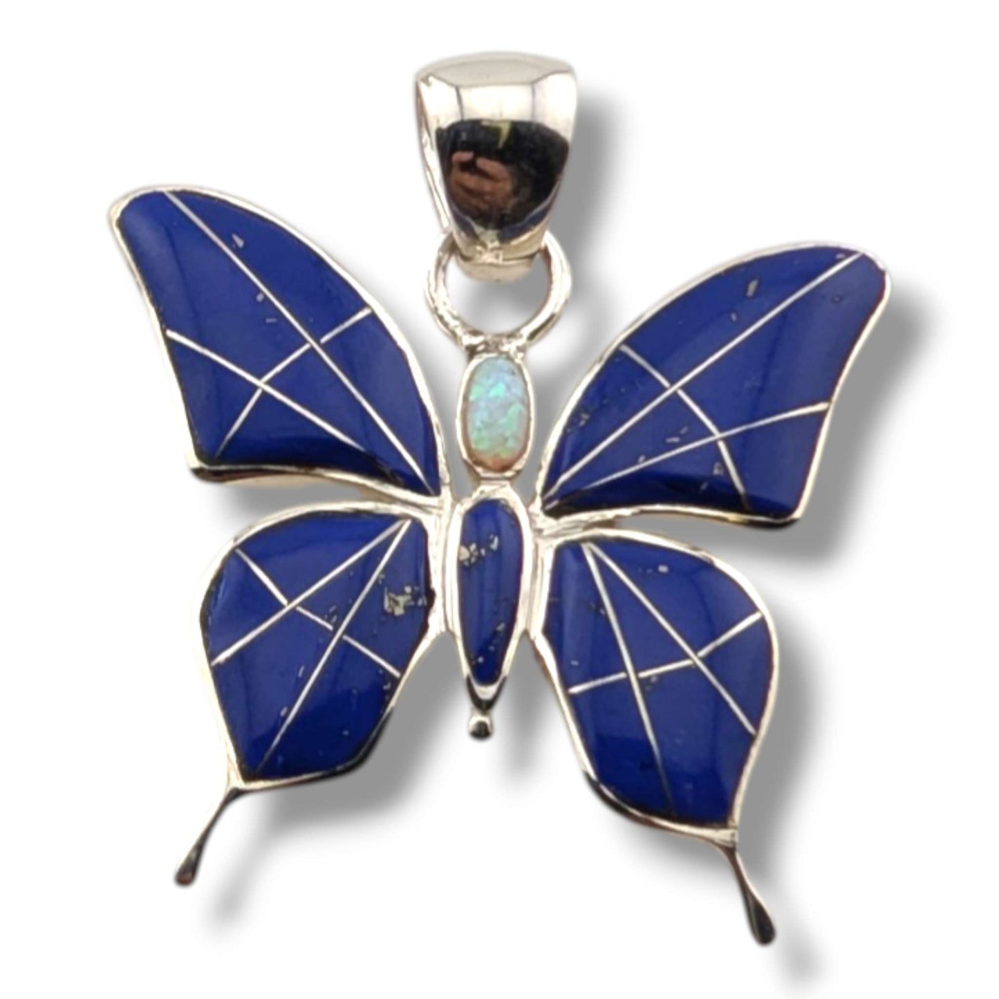 Sterling Silver Inlay Opal Butterfly Pendant