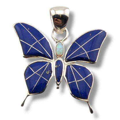 Sterling Silver Inlay Opal Butterfly Pendant