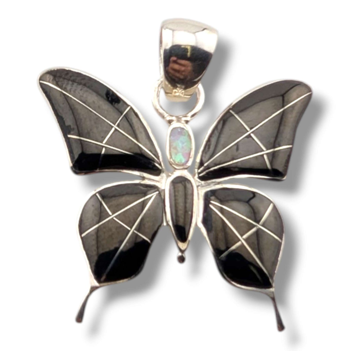 Sterling Silver Inlay Opal Butterfly Pendant
