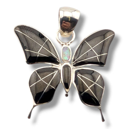 Sterling Silver Inlay Opal Butterfly Pendant