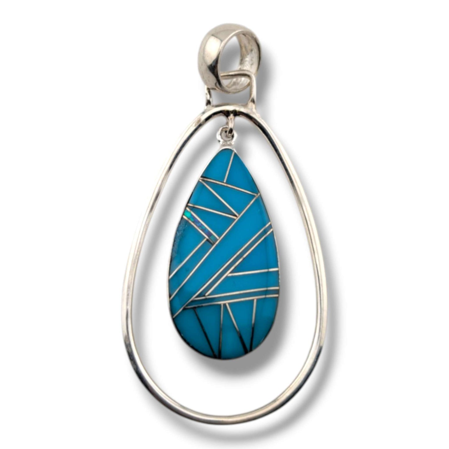 Sterling Silver Inlay Opal Hollow Teardrop Pendant