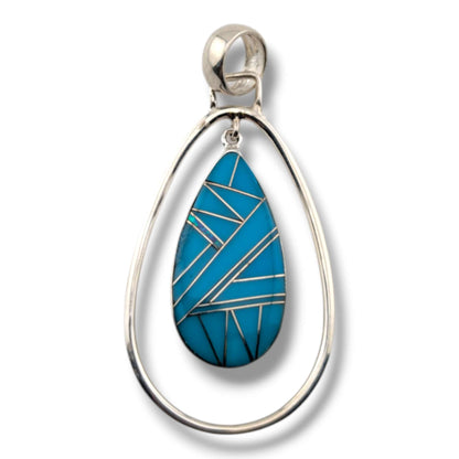 Sterling Silver Inlay Opal Hollow Teardrop Pendant