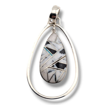 Sterling Silver Inlay Opal Hollow Teardrop Pendant