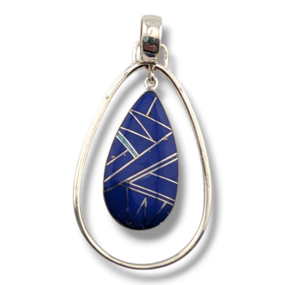 Sterling Silver Inlay Opal Hollow Teardrop Pendant