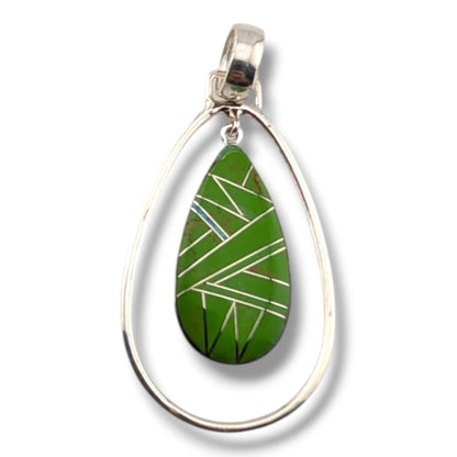 Sterling Silver Inlay Opal Hollow Teardrop Pendant