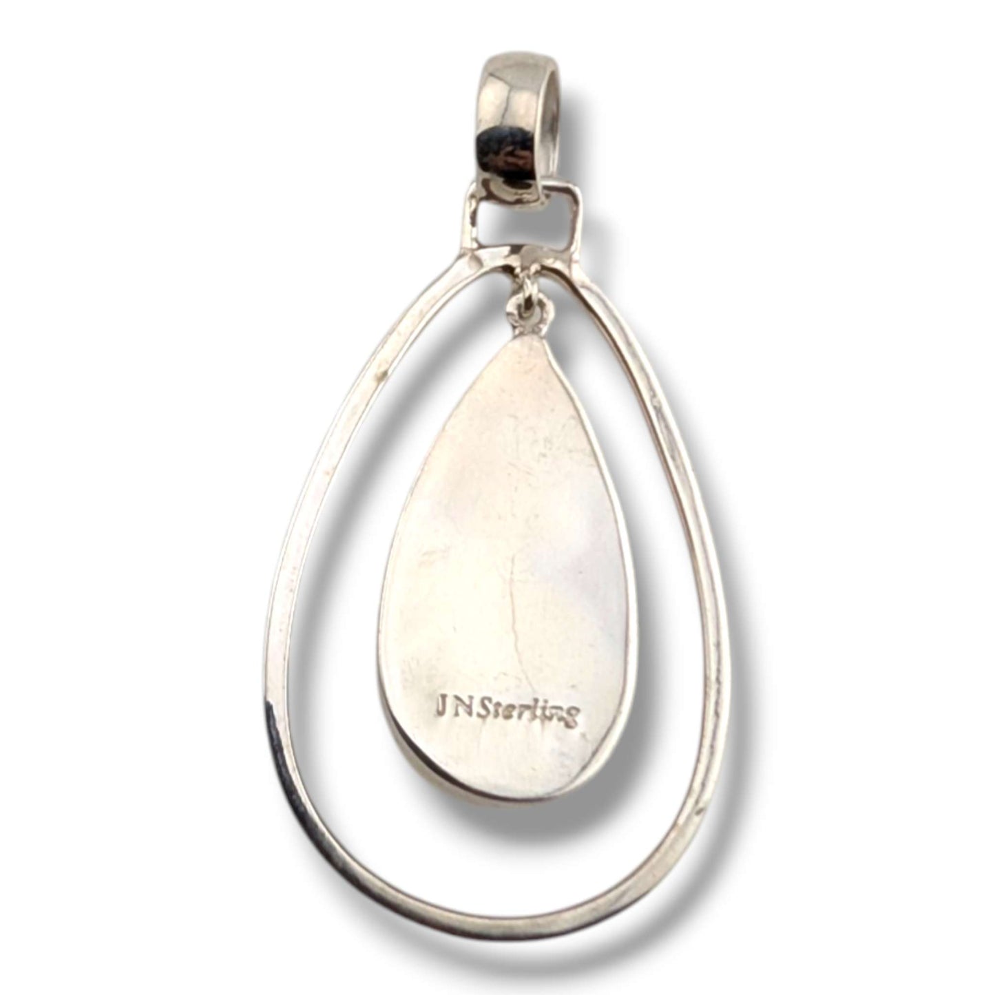 Sterling Silver Inlay Opal Hollow Teardrop Pendant