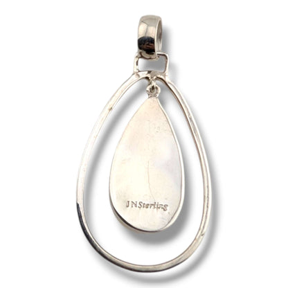 Sterling Silver Inlay Opal Hollow Teardrop Pendant