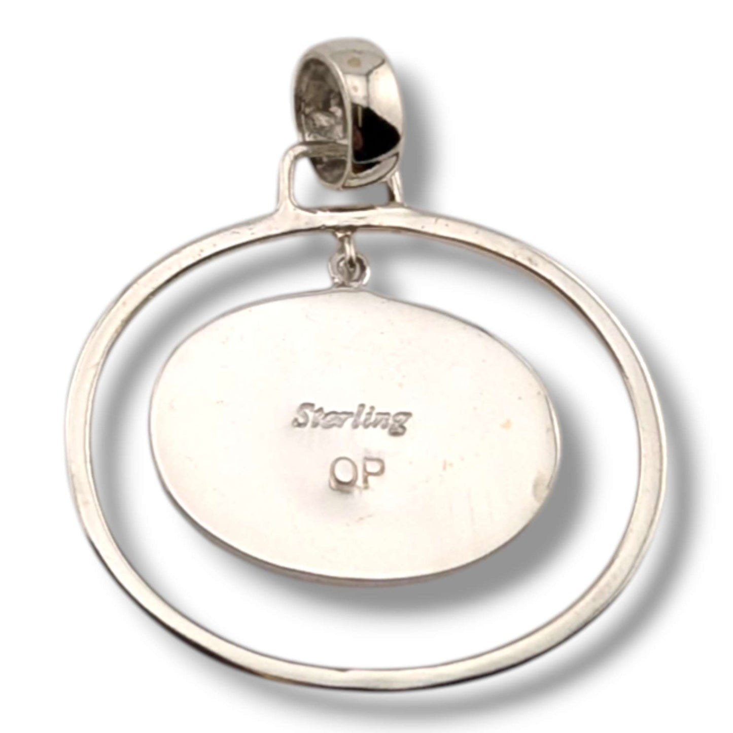 Sterling Silver Geometric Inlay Opal Oval Hoop Pendant