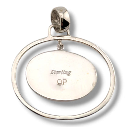 Sterling Silver Geometric Inlay Opal Oval Hoop Pendant