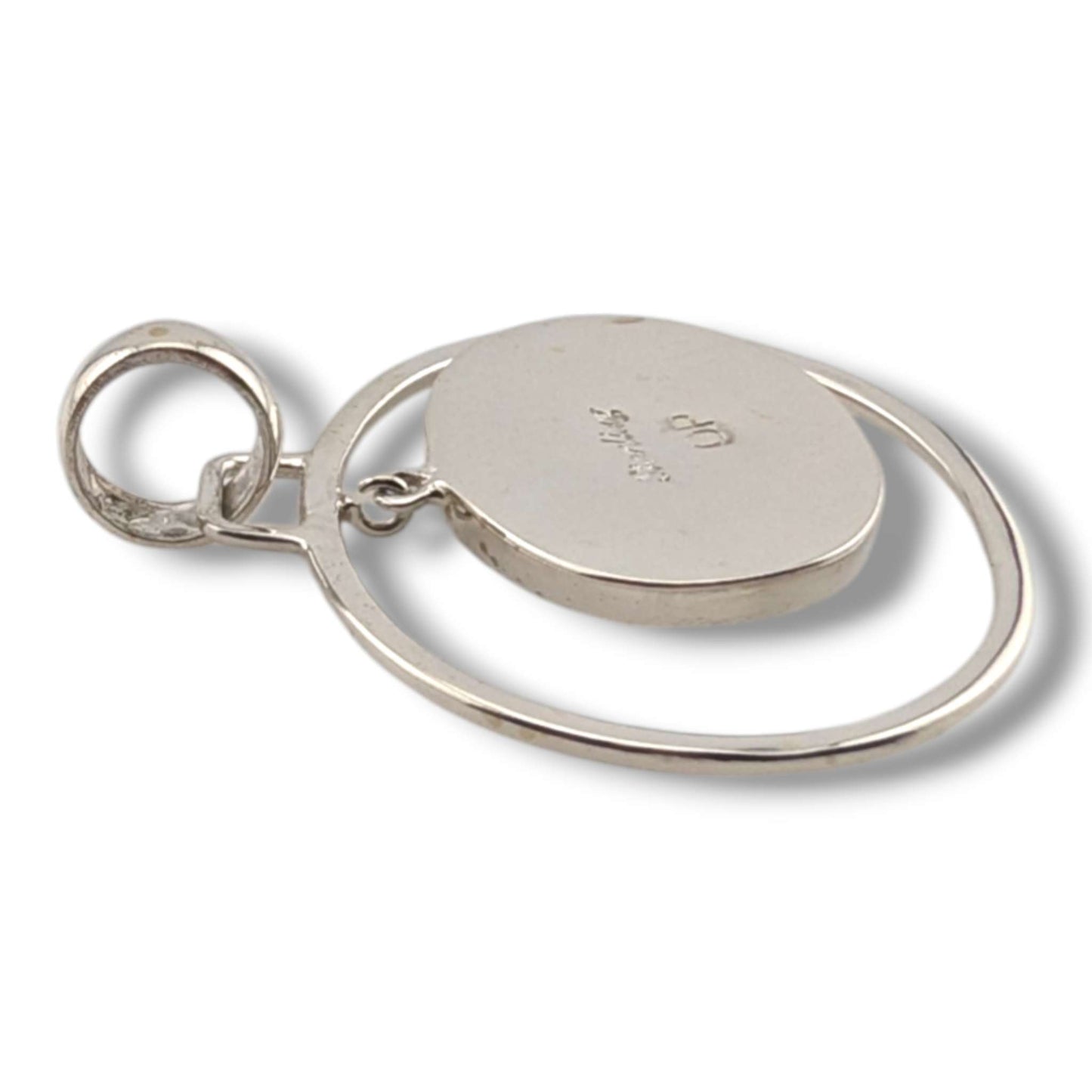 Sterling Silver Geometric Inlay Opal Oval Hoop Pendant