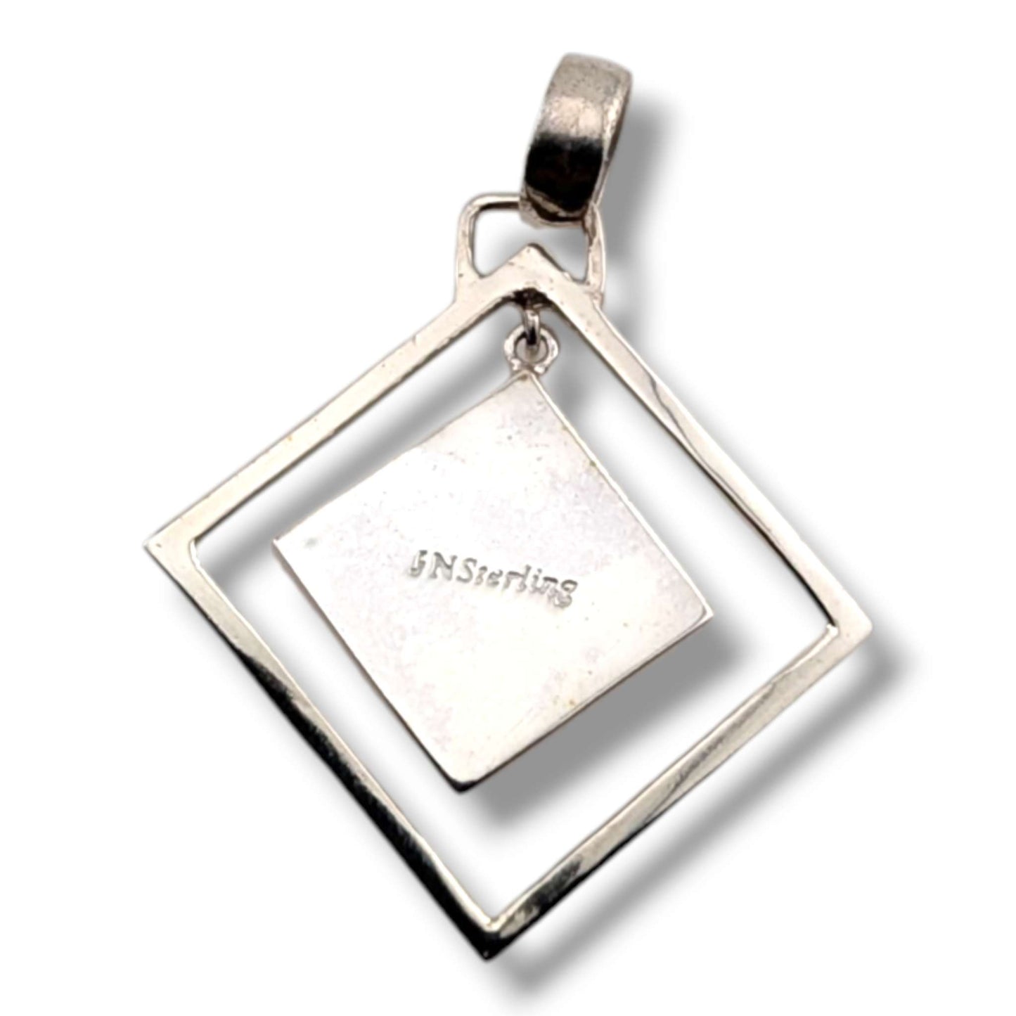 Sterling Silver Geometric Inlay Opal Diamond Hoop Pendant