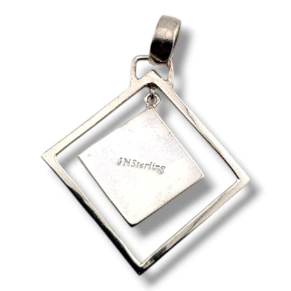 Sterling Silver Geometric Inlay Opal Diamond Hoop Pendant