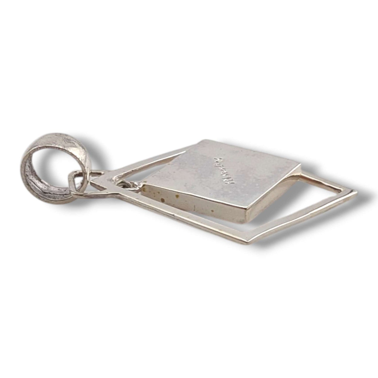 Sterling Silver Geometric Inlay Opal Diamond Hoop Pendant