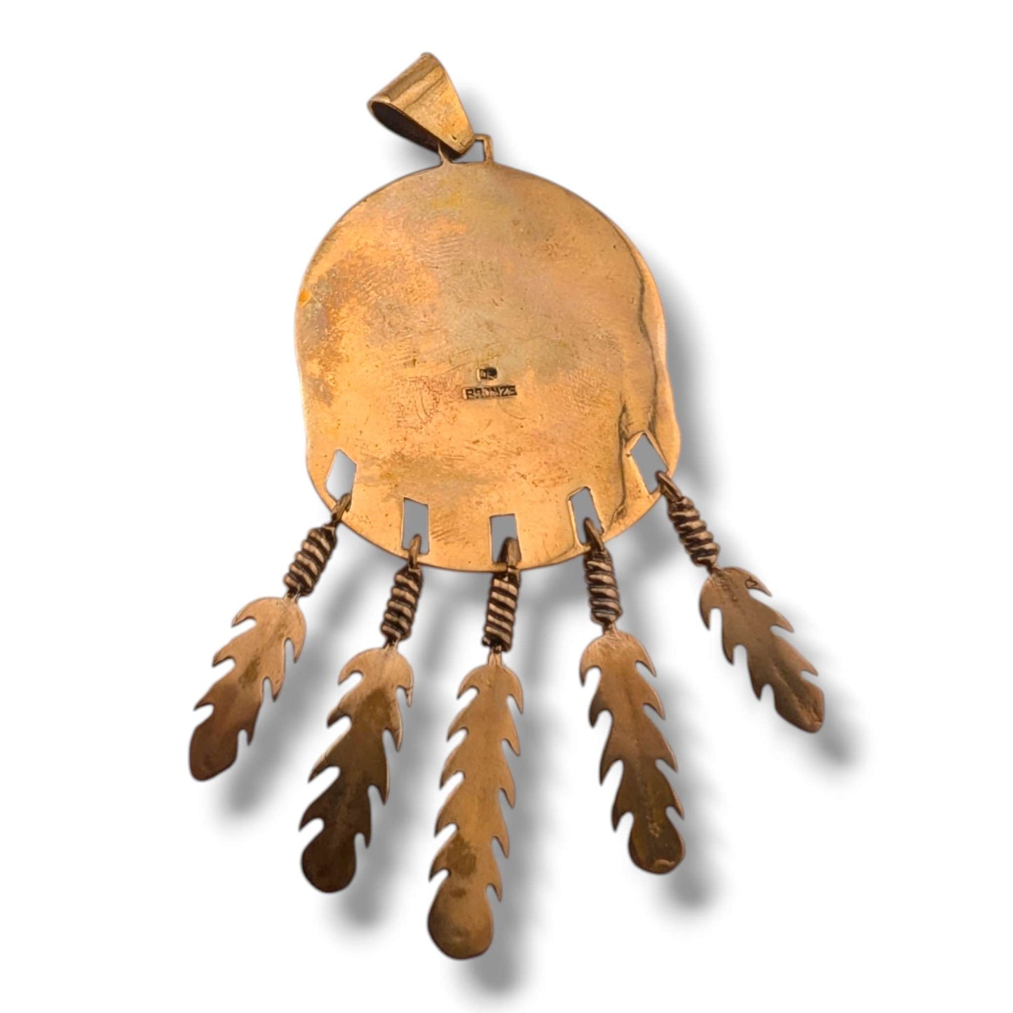 Bronze Inlay Opal Sunface Pendant with Feathers by OP