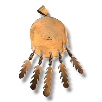 Bronze Inlay Opal Sunface Pendant with Feathers by OP