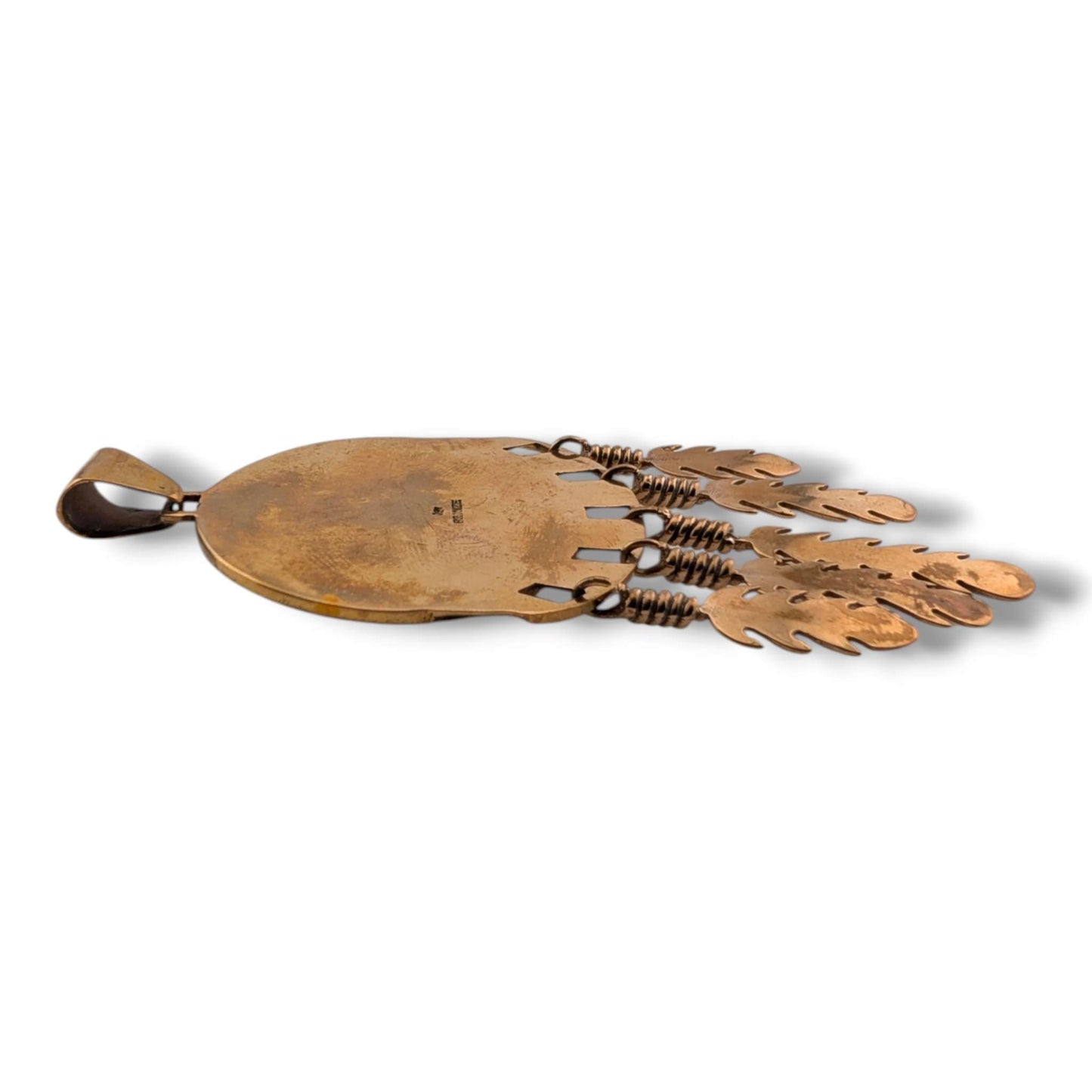 Bronze Inlay Opal Sunface Pendant with Feathers by OP