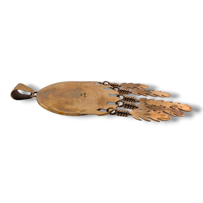 Bronze Inlay Opal Sunface Pendant with Feathers by OP