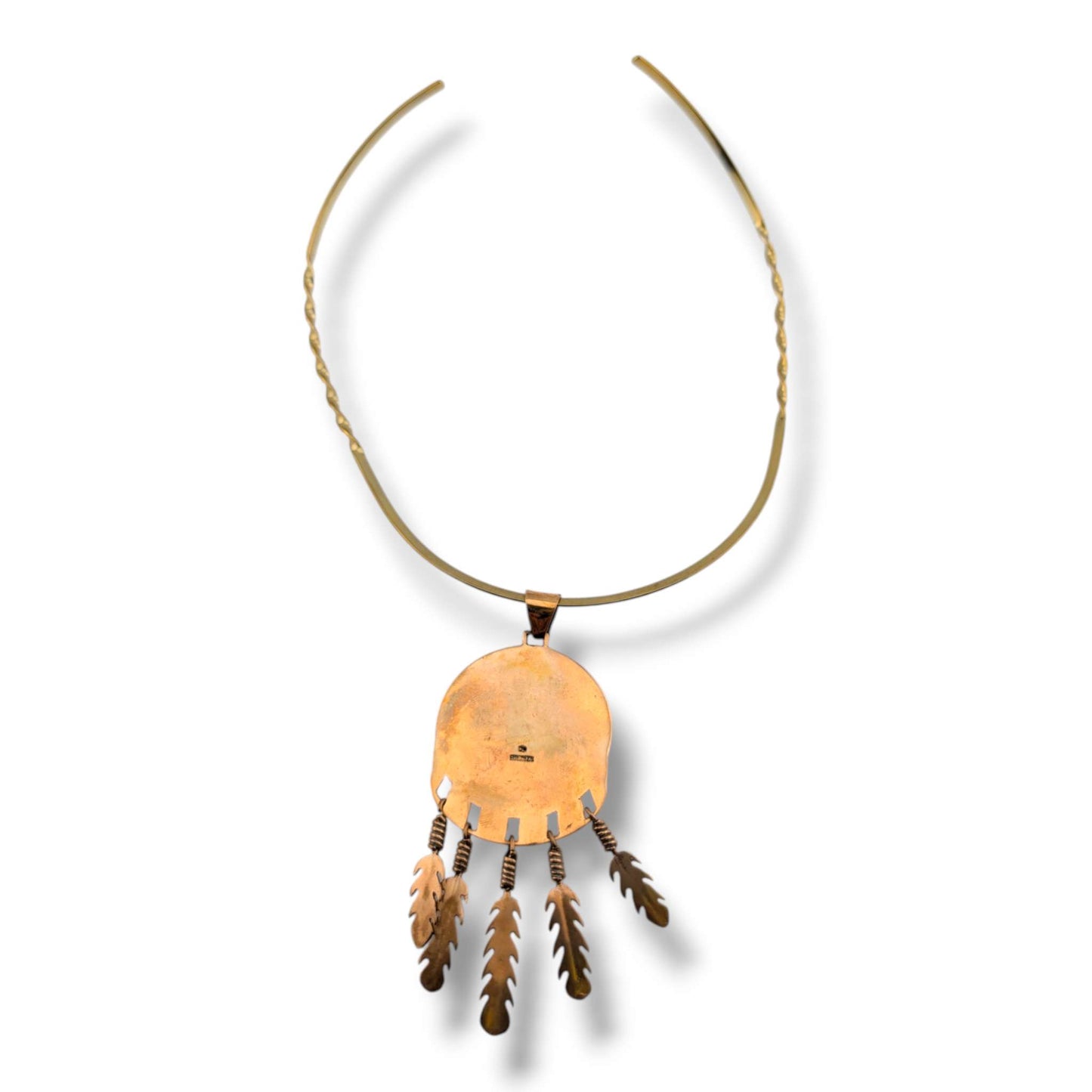 Bronze Inlay Opal Sunface Pendant with Feathers by OP