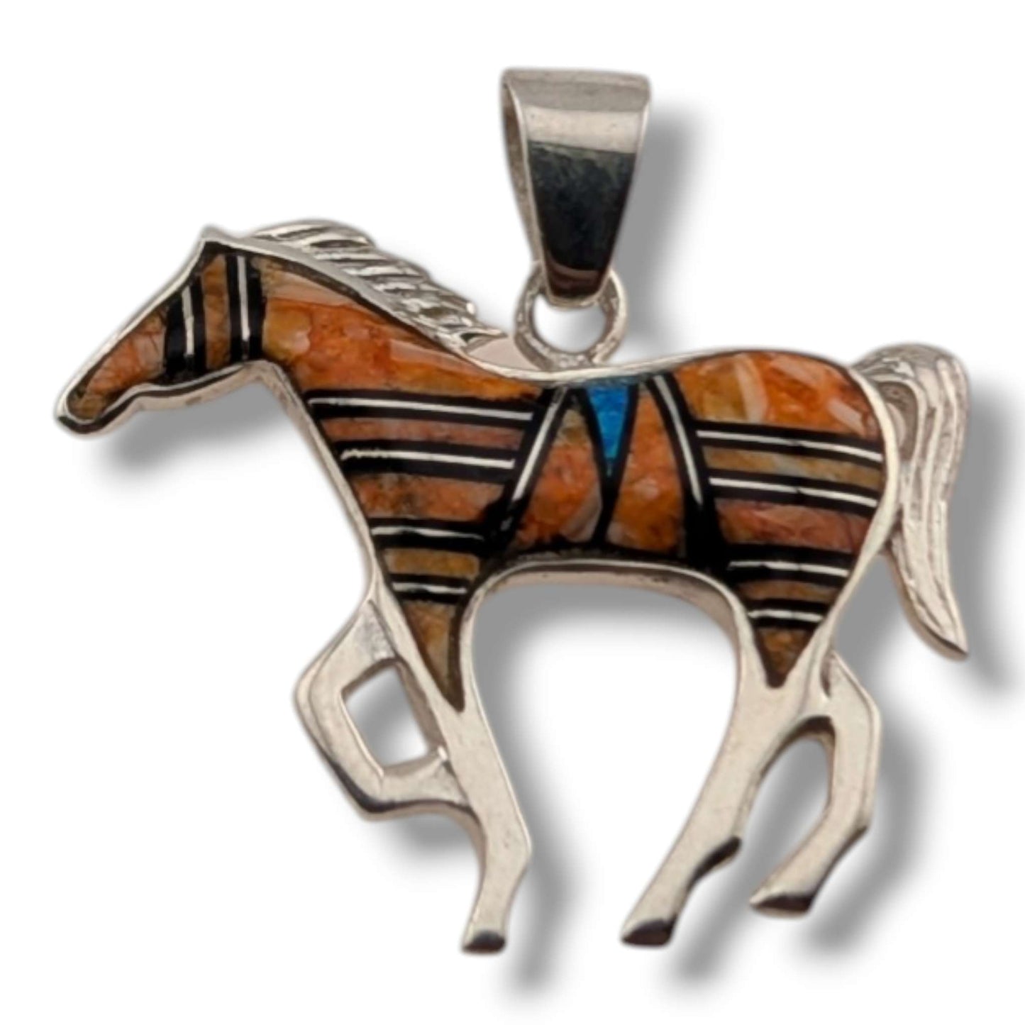 Sterling Silver Inlay Opal Horse Pendant