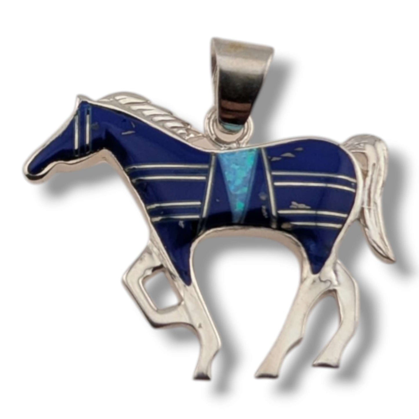 Sterling Silver Inlay Opal Horse Pendant