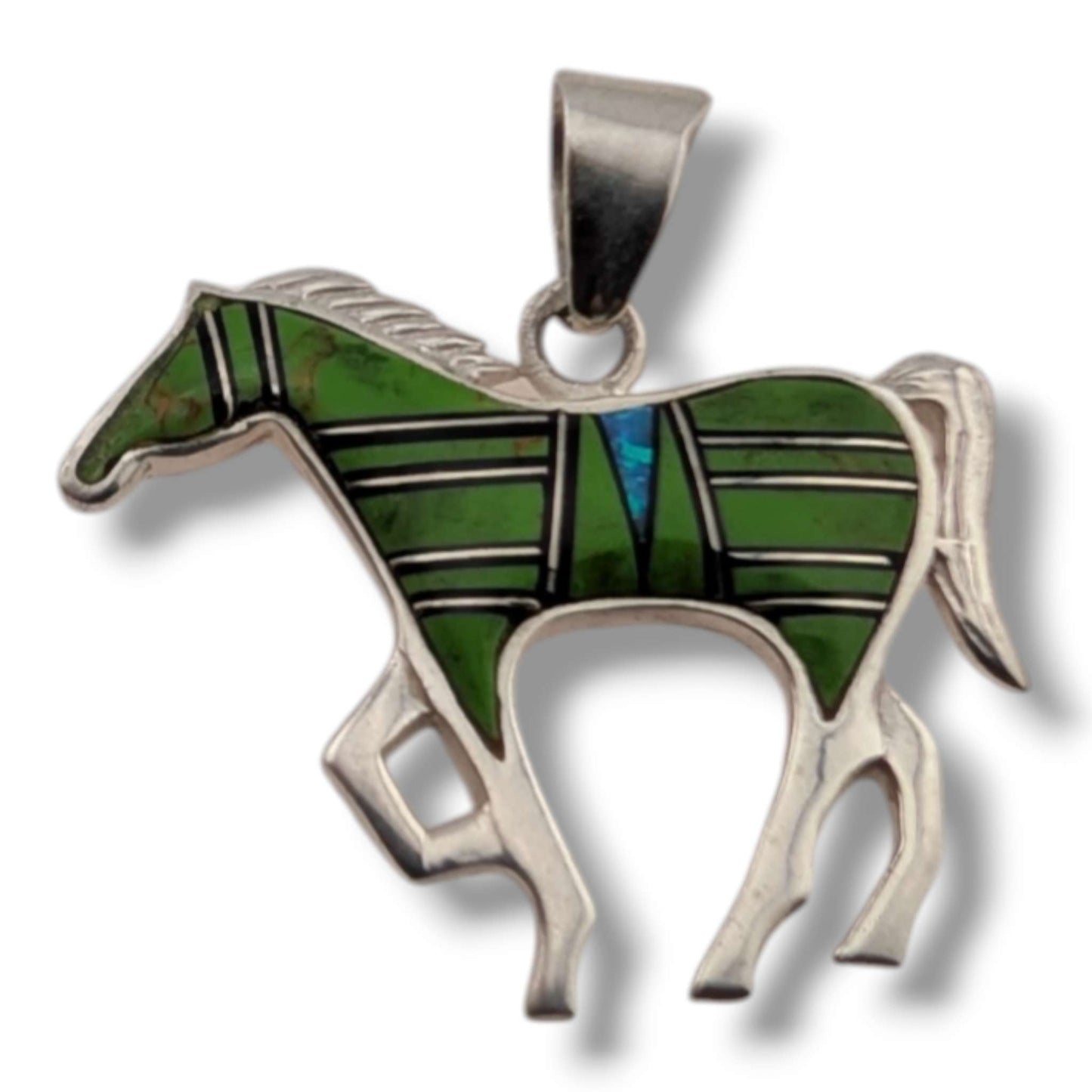 Sterling Silver Inlay Opal Horse Pendant