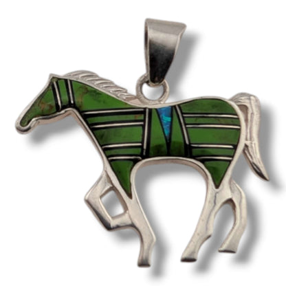 Sterling Silver Inlay Opal Horse Pendant