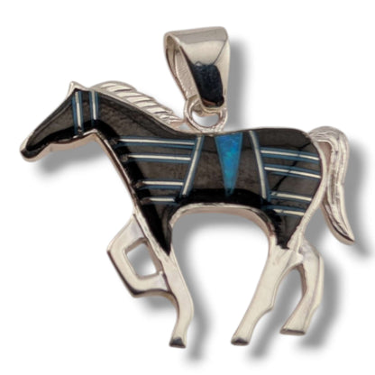 Sterling Silver Inlay Opal Horse Pendant