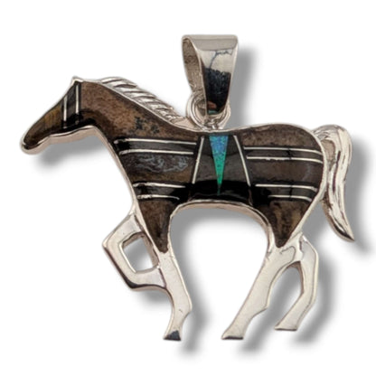 Sterling Silver Inlay Opal Horse Pendant
