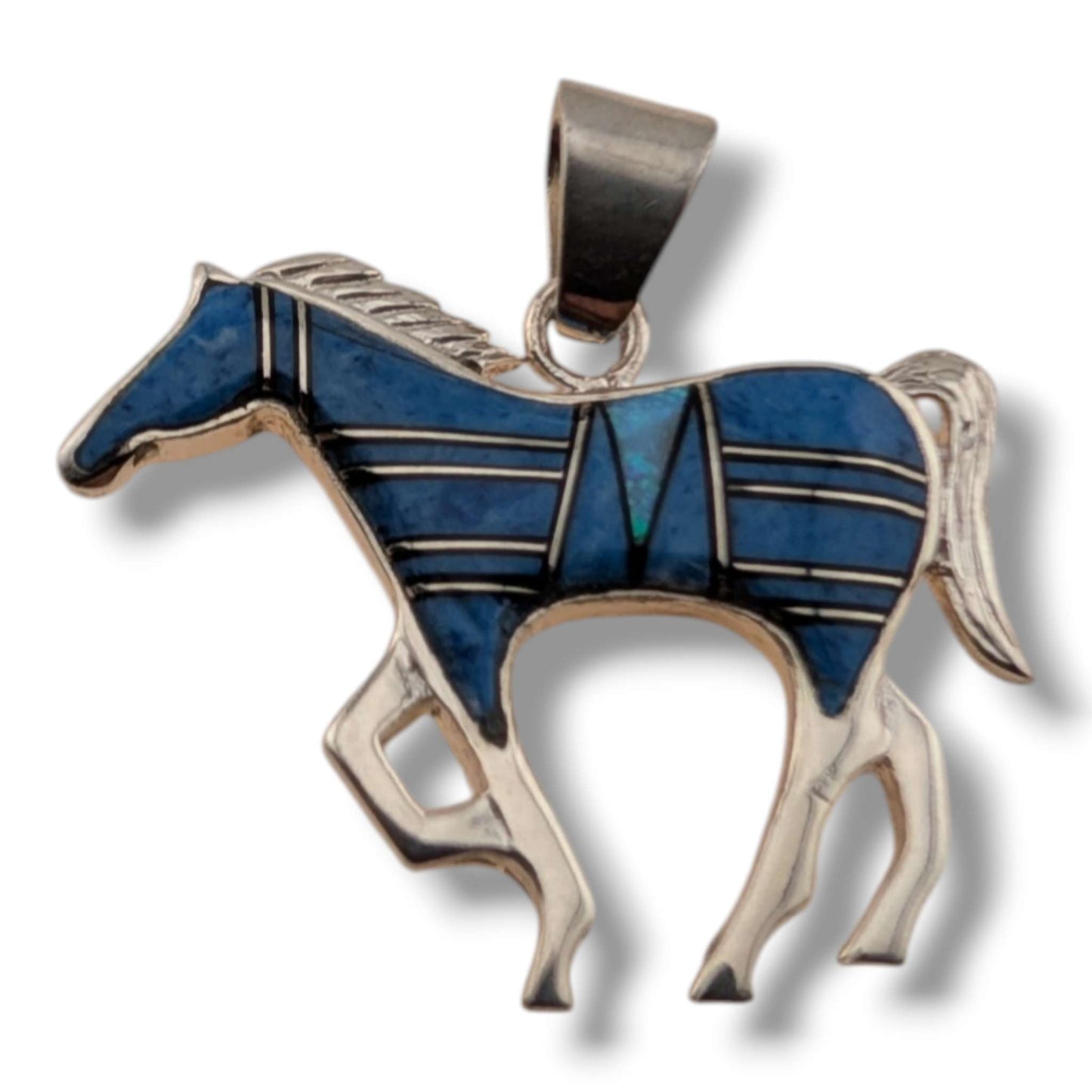 Sterling Silver Inlay Opal Horse Pendant