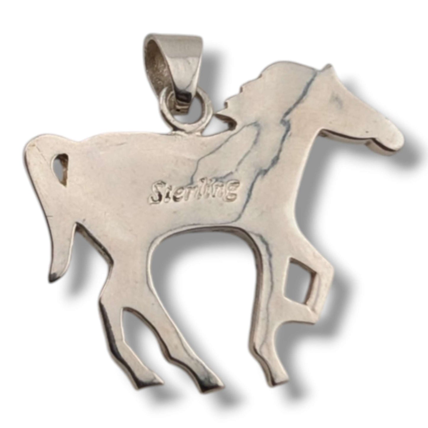 Sterling Silver Inlay Opal Horse Pendant