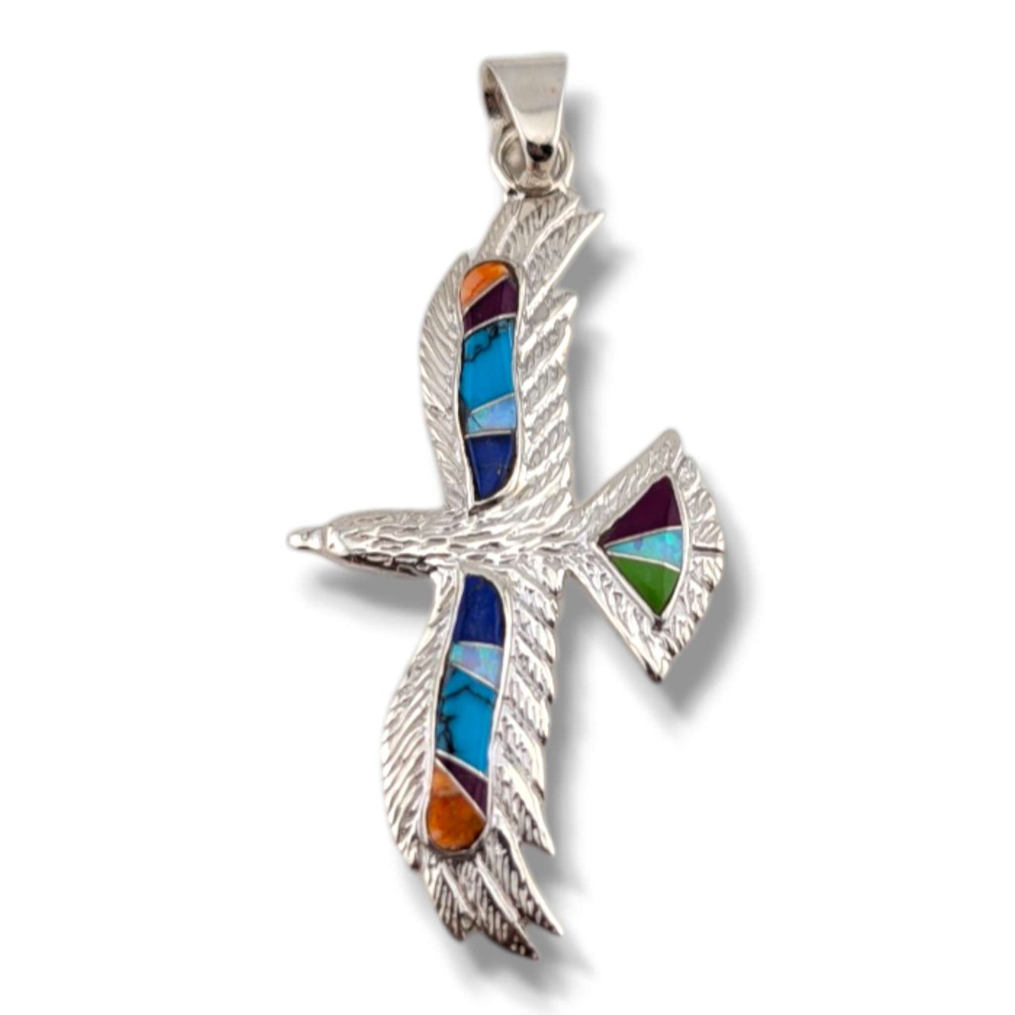 Sterling Silver Multi-Stone Inlay Thunderbird Pendant
