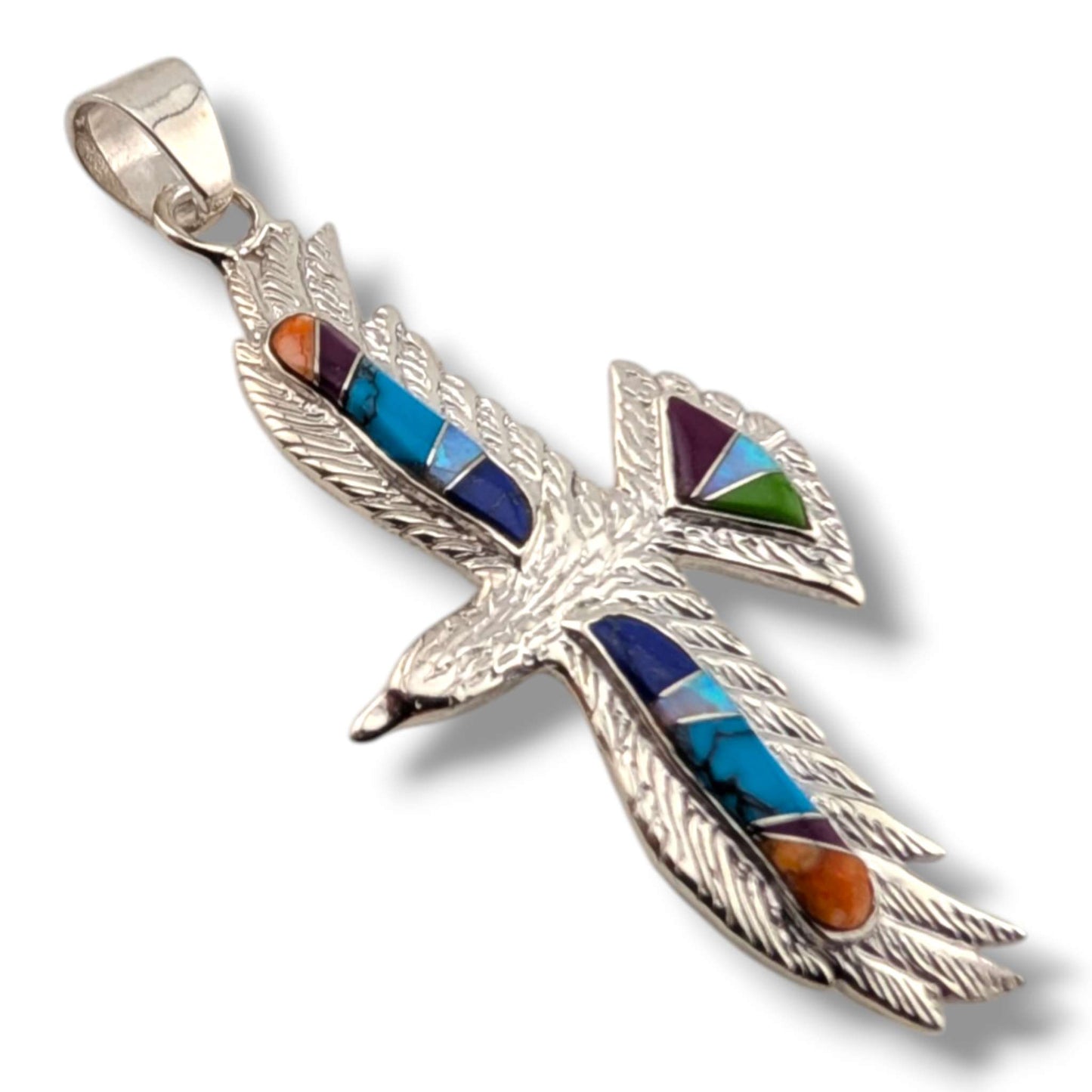 Sterling Silver Multi-Stone Inlay Thunderbird Pendant