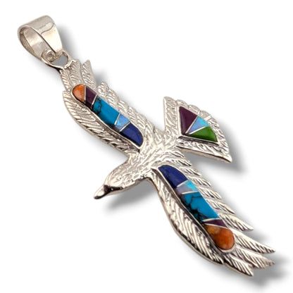 Sterling Silver Multi-Stone Inlay Thunderbird Pendant
