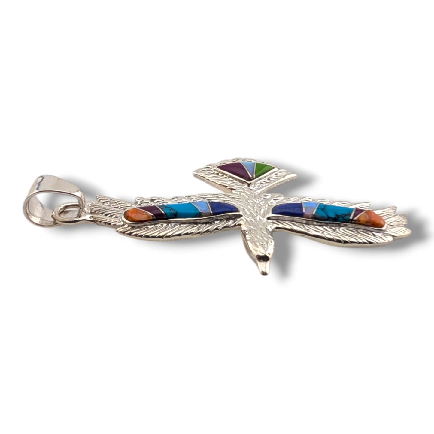 Sterling Silver Multi-Stone Inlay Thunderbird Pendant