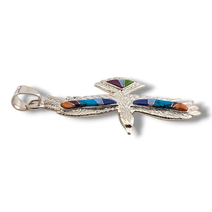 Sterling Silver Multi-Stone Inlay Thunderbird Pendant