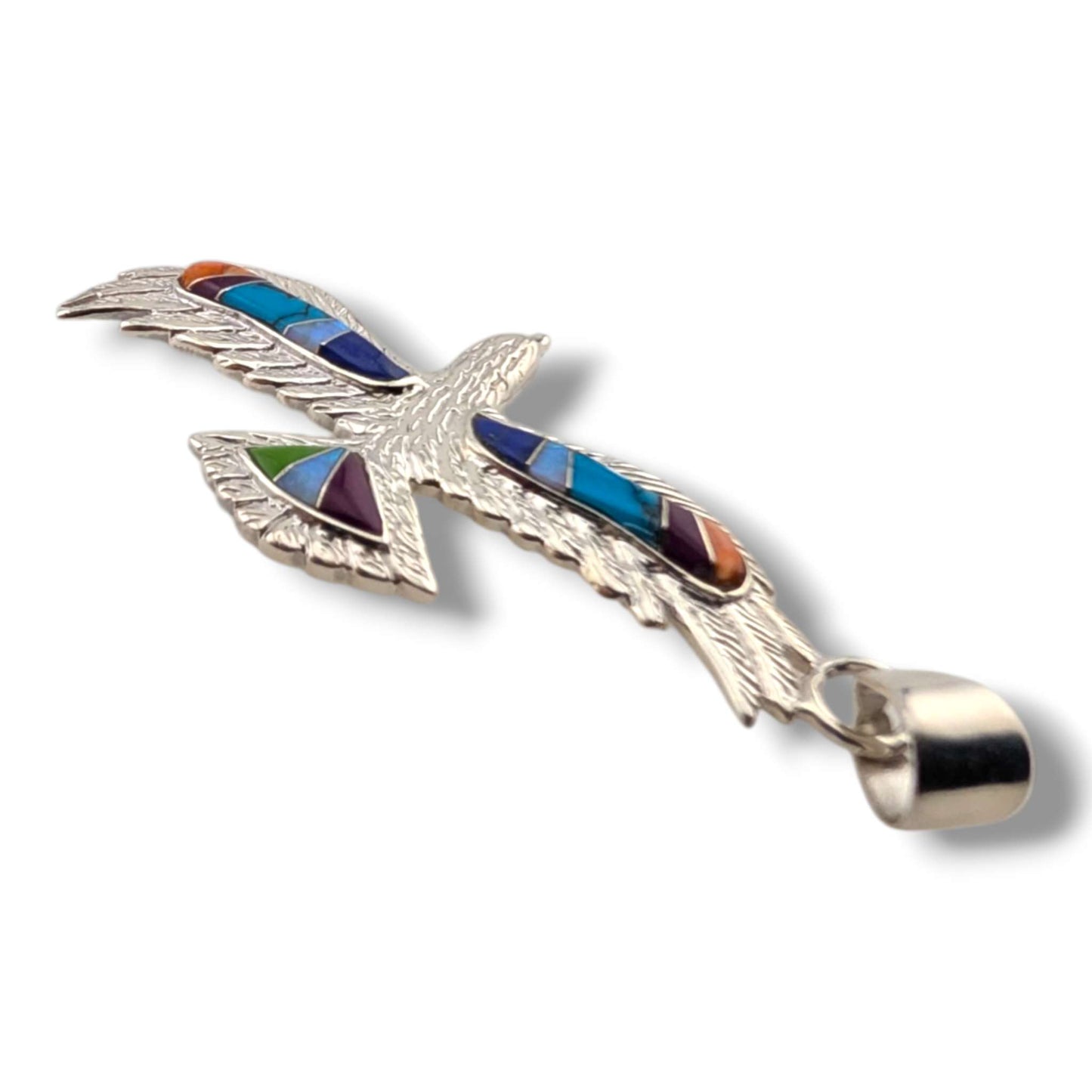 Sterling Silver Multi-Stone Inlay Thunderbird Pendant