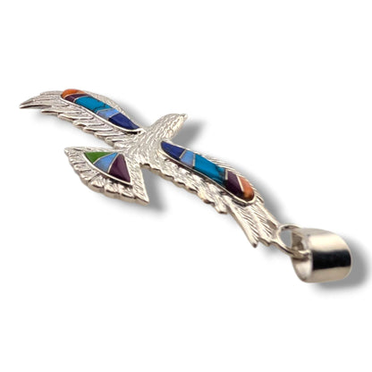 Sterling Silver Multi-Stone Inlay Thunderbird Pendant