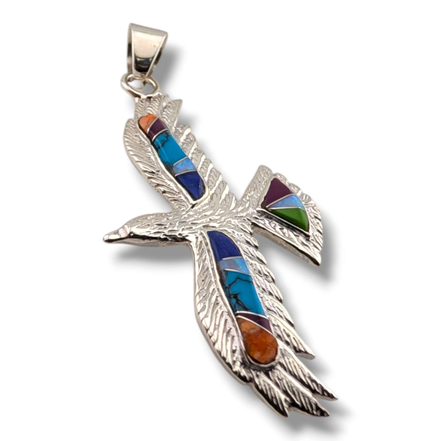 Sterling Silver Multi-Stone Inlay Thunderbird Pendant