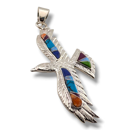 Sterling Silver Multi-Stone Inlay Thunderbird Pendant