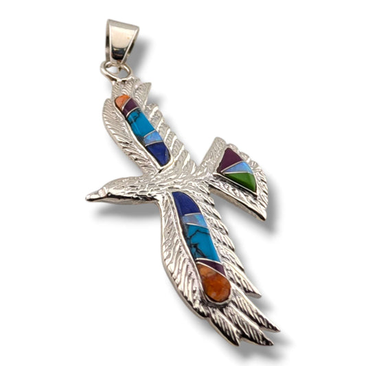 Sterling Silver Multi-Stone Inlay Thunderbird Pendant