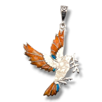 Sterling Silver Inlay Opal Peace Dove Pendant