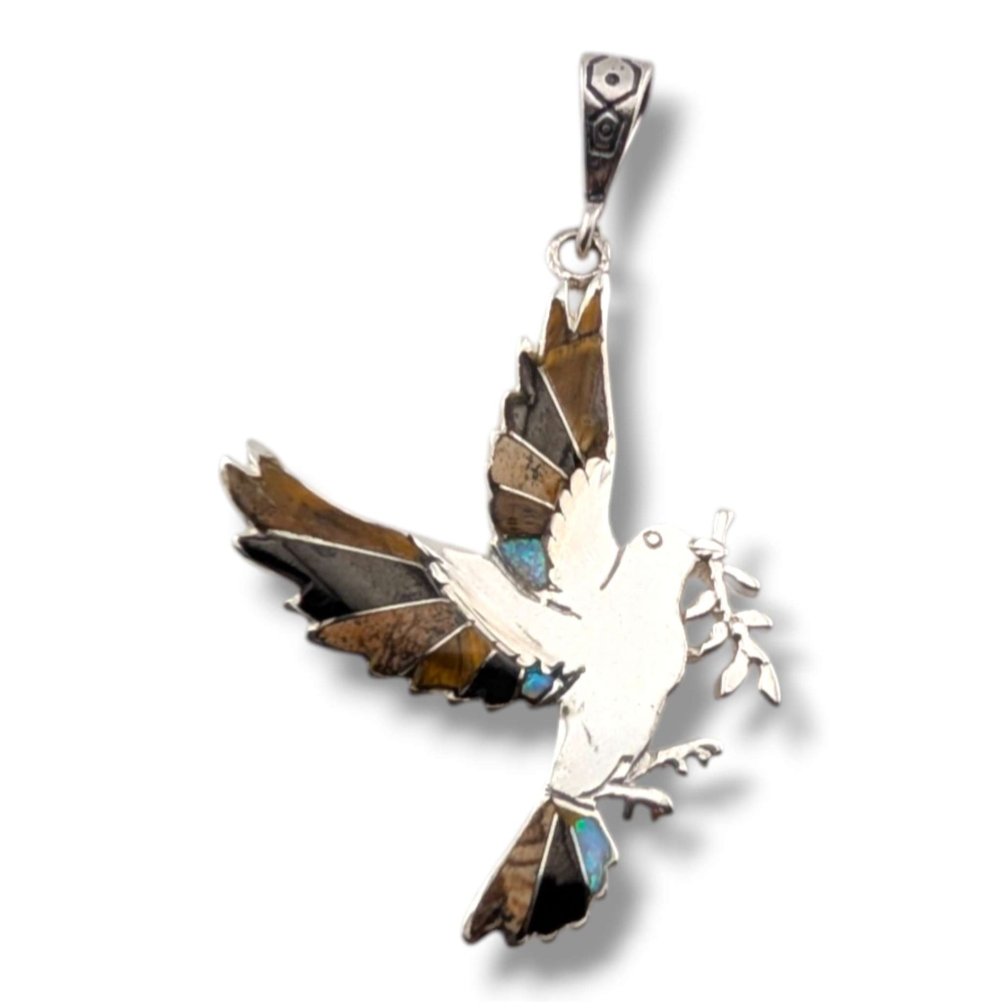Sterling Silver Inlay Opal Peace Dove Pendant
