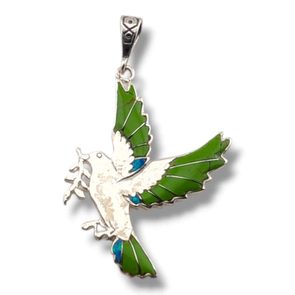 Sterling Silver Inlay Opal Peace Dove Pendant