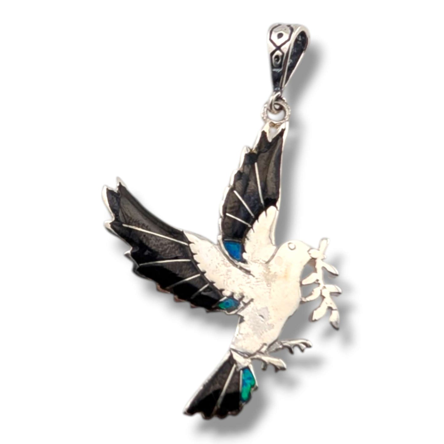 Sterling Silver Inlay Opal Peace Dove Pendant