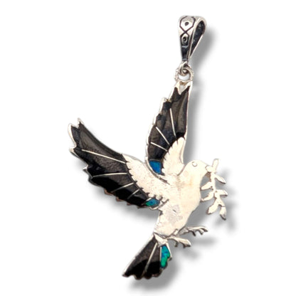 Sterling Silver Inlay Opal Peace Dove Pendant
